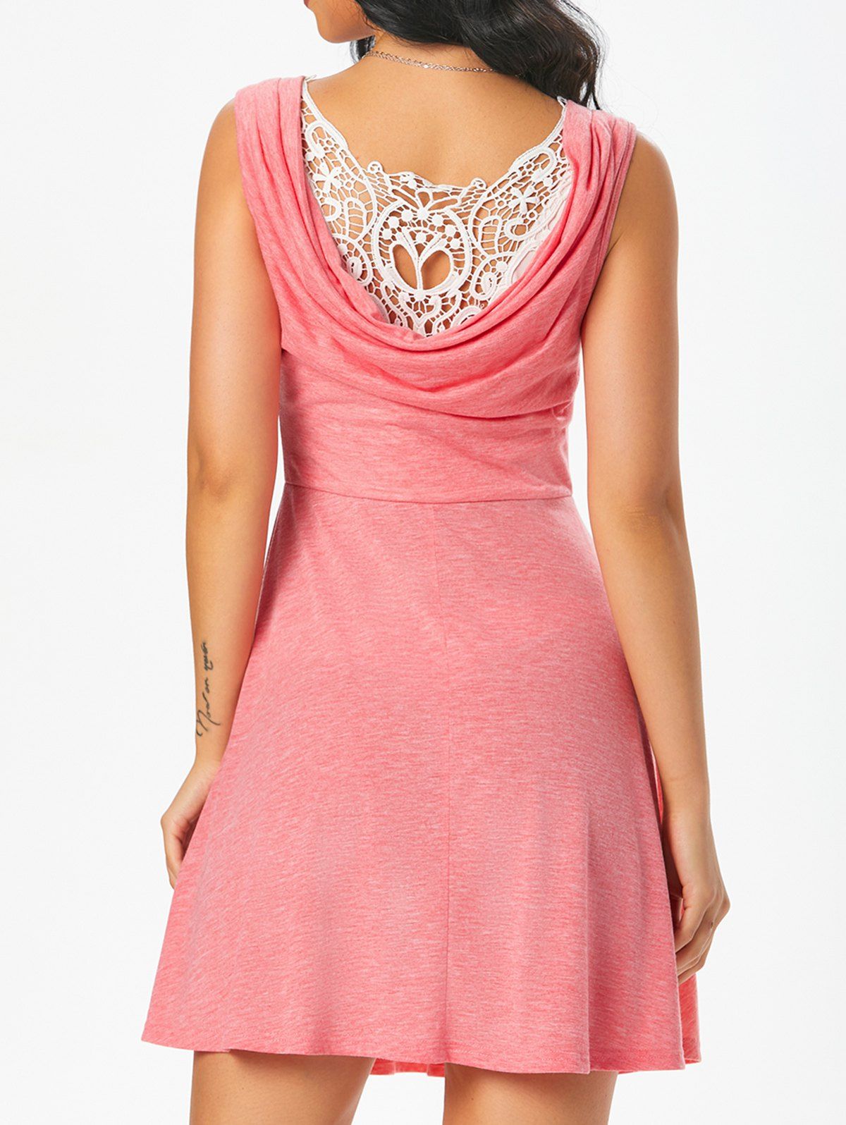 Cowl Back Lace  Panel Mini Dress - LIGHT PINK XXL