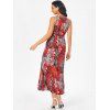 Leaf Print Belted Keyhole Back Dress - multicolor M