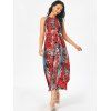 Leaf Print Belted Keyhole Back Dress - multicolor L