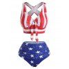 Cross Back American Flag Knot Bikini Swimwear - RED XXL