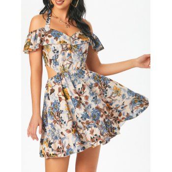 

Cold Shoulder Flower Cutout Flounce Sundress, Multicolor