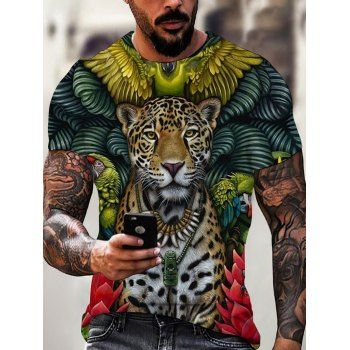 

3D Leopard Print Short Sleeve T-shirt, Multicolor