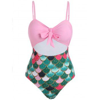 

Plus Size Fish Scales Print Cut Out One-piece Swimsuit, Multicolor