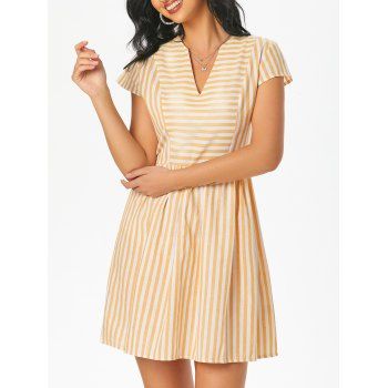 

Striped Cap Sleeve V Neck Dress, Yellow