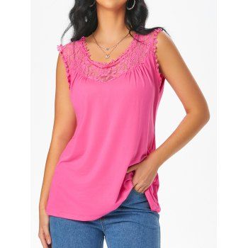 

Lace Insert Tank Top, Red