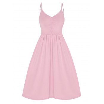 

Spaghetti Strap Ruched Cami Dress, Light pink