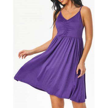 

Spaghetti Strap Ruched Cami Dress, Purple