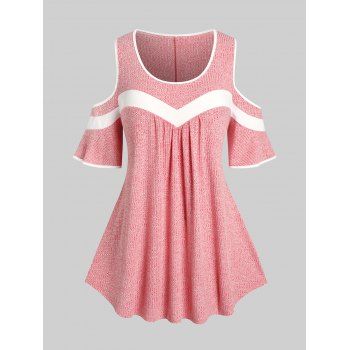 

Plus Size & Curve Cold Shoulder Stripe T-shirt, Light pink