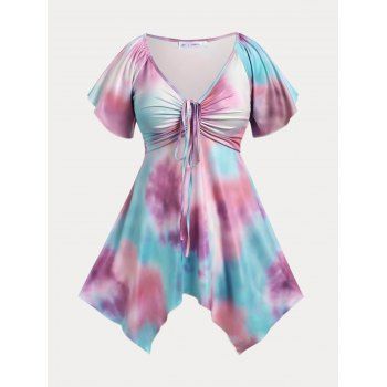 

Plus Size & Curve Tie Dye Cinched Handkerchief Tee, Multicolor