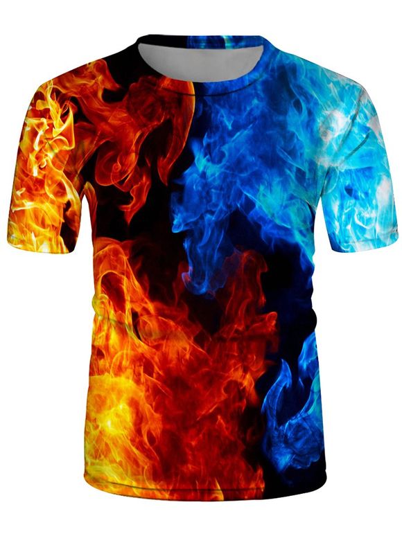 T-shirt Bicolore à Imprimé Flamme - multicolor 3XL