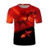 T-shirt à Imprimé Flamme Phénix à Manches Courtes - multicolor L