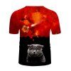 T-shirt à Imprimé 3D Chat en Feu à Manches Courtes - multicolor 3XL