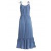 Crochet Lace Panel Maxi Dress Tie Spaghetti Strap A Line Dress Flounce Hem Sleeveless Long Dress - BLUE M