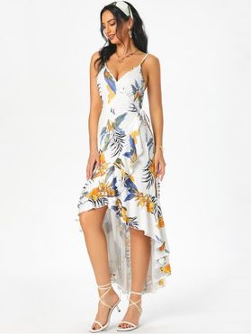 Flounce Flower Print High Low Cami Wrap Dress