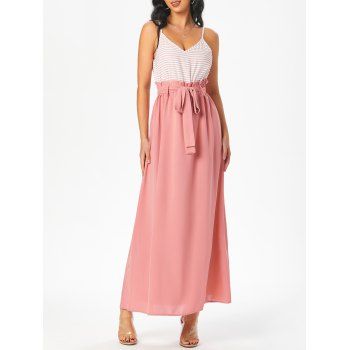 

Striped Ruffle Belted Maxi Dress, Light pink