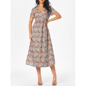 

Floral Paisley Midi Overlap Dress, Multicolor