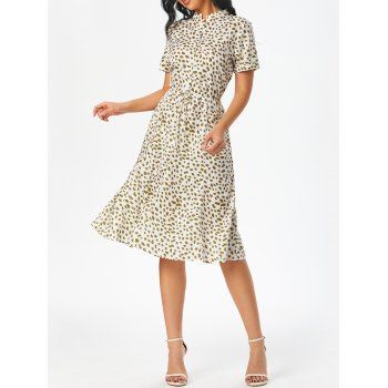 

Leopard Half Button Bowknot Midi Dress, Multicolor