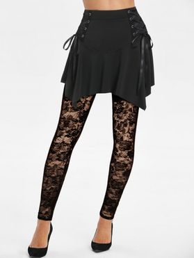 Lace Sheer Lace Up Handkerchief Skirted Leggings