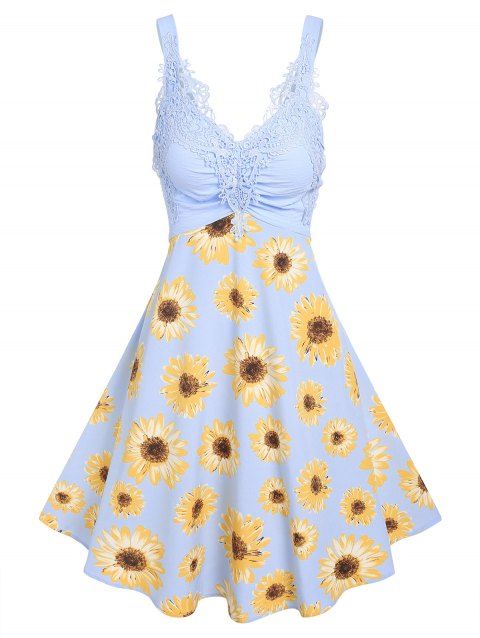 Guipure Lace Sunflower Print Cami Dress