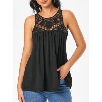 

Crochet Insert Keyhole Back Tank Top, Black