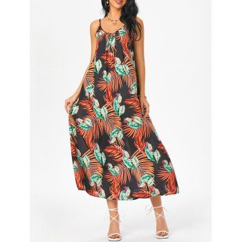 

Cami Floral Leaves Print Swing Maxi Dress, Multicolor