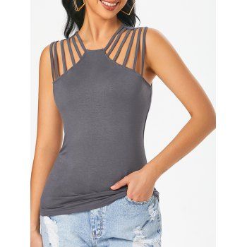 

Strappy Plain Tank Top, Gray