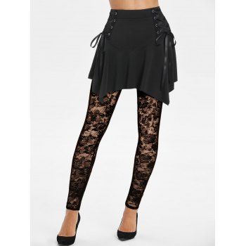 

Lace Sheer Lace Up Handkerchief Skirted Leggings, Black
