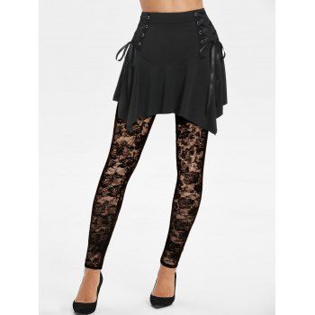 Lace Sheer Lace Up Handkerchief Skirted Leggings
