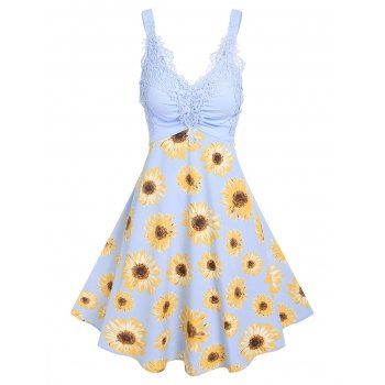 

Guipure Lace Sunflower Print Cami Dress, Light blue
