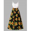 Backless Sunflower Sundress Crochet Summer Long Cami Dress - BLACK S