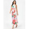 Flower Print Vacation Dress High Neck Belted Maxi Dress Side Slit Long Dress - multicolor M