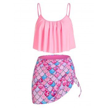 

Mermaid Print Cinched Padded Tankini Set, Light pink