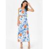 Bohemian Vacation Dress Flower Print Maxi Sundress Layer Adjustable Strap Backless Long Dress - WHITE XXL