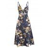 Floral Print Sundress Tied Cut Out Slit Midi Dress - DEEP BLUE XXL
