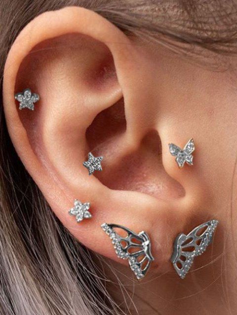 6Pcs Butterfly Star Rhinestone Stud Earrings Set