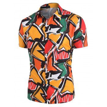 

Colorful Geometric Printed Short Sleeve Shirt, Multicolor a