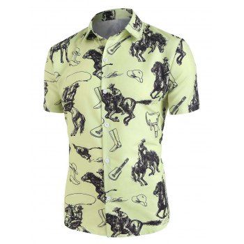 

Allover Horse Guitar Print Button Up Shirt, Multicolor a