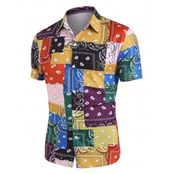 

Patchwork Colorblock Paisley Print Shirt, Multicolor a