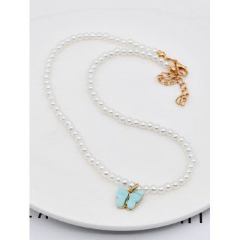 

Artificial Pearl Butterfly Pattern Choker Necklace, Light blue