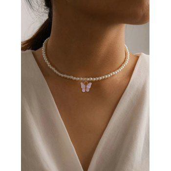 Artificial Pearl Butterfly Pattern Choker Necklace
