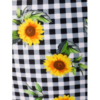 Buy Gingham Sunflower Tummy Control Peplum Tankini Swimwear. Picture