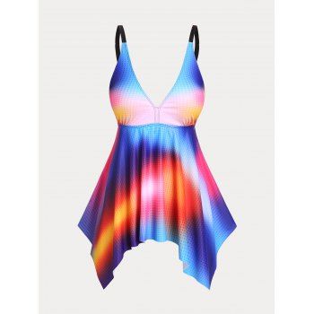 

Plus Size & Curve Plunge Ombre Color Handkerchief Tankini Swimsuit, Multicolor a