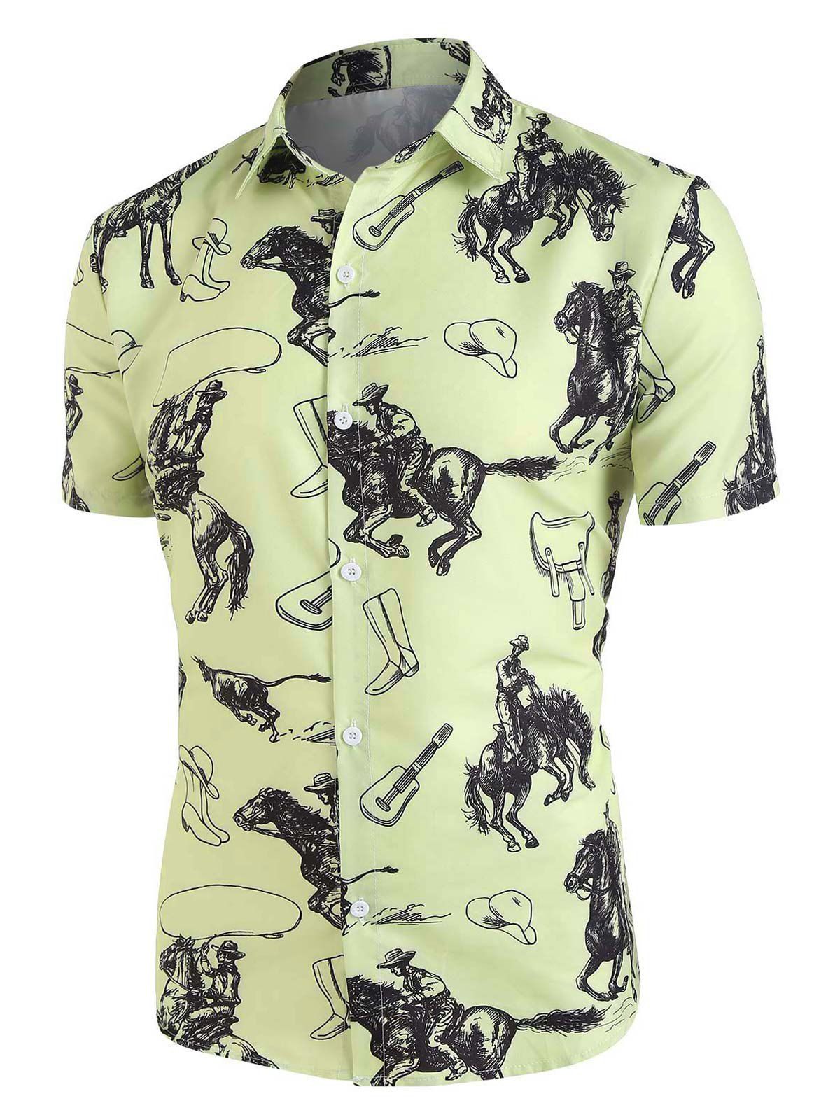 Allover Horse Guitar Print Button Up Shirt - multicolor A XXL