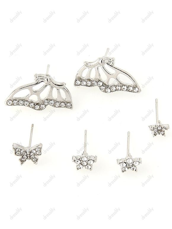 6 Pièces Ensemble de Boucles D'Oreilles Etoile Papillon avec Strass - Argent 