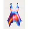 Plus Size & Curve Plunge Ombre Color Handkerchief Tankini Swimsuit - multicolor A 5X