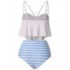 Dreamcatcher Feather Flounce Top And Striped Bottoms Swimsuit - WHITE XXL