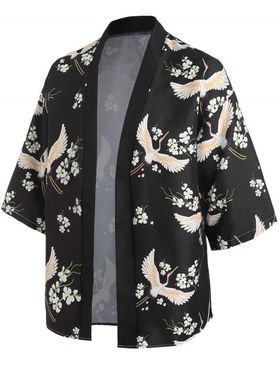 Chemise Kimono Ouvert en Avant à Imprimé Oiseaux Fleurie 