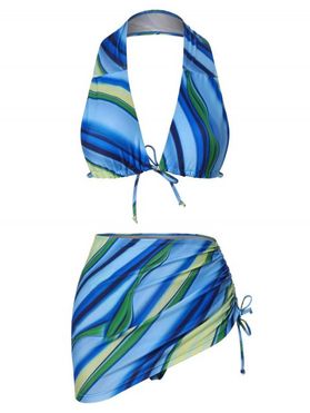 Tie Dye Stripe Cinched Three Piece Bikini Swimwear