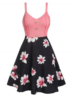 Floral Print Sundress Mock Button Mini Cami Dress