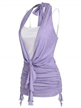 Cinched Bowknot Faux Twinset Tank Top
